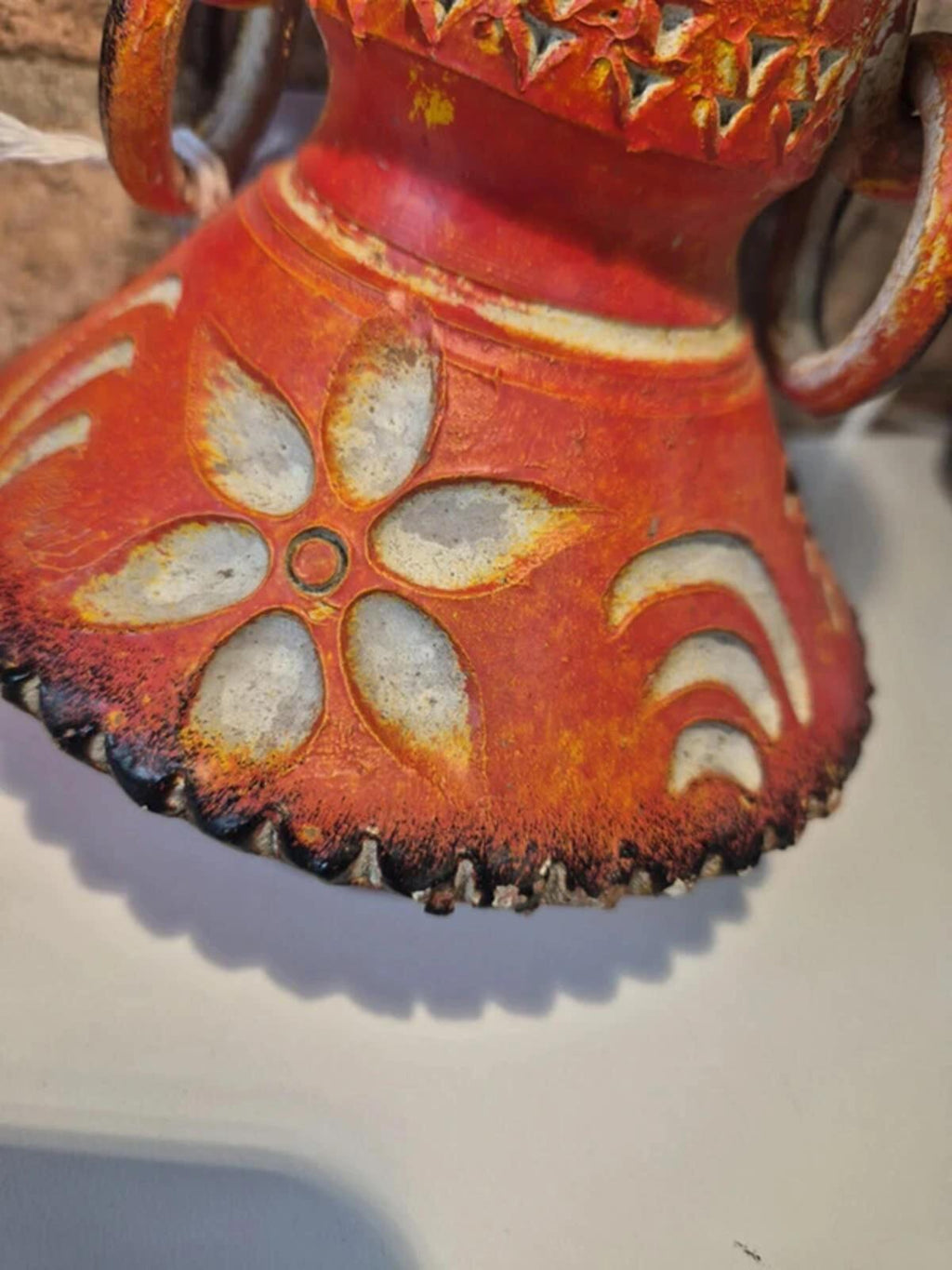 Moroccan Ceramic Mid Century Orange Vase