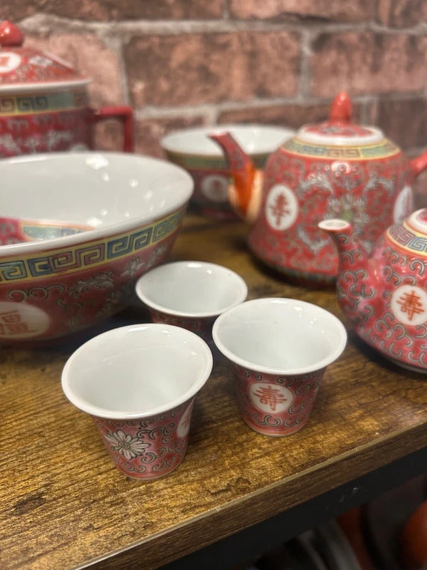 Vintage Chinese Longevity Porcelain Tea Set