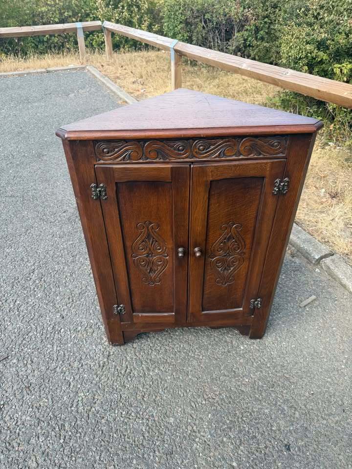 Solid Oak Hallmark Corner Cabinet Cupboard