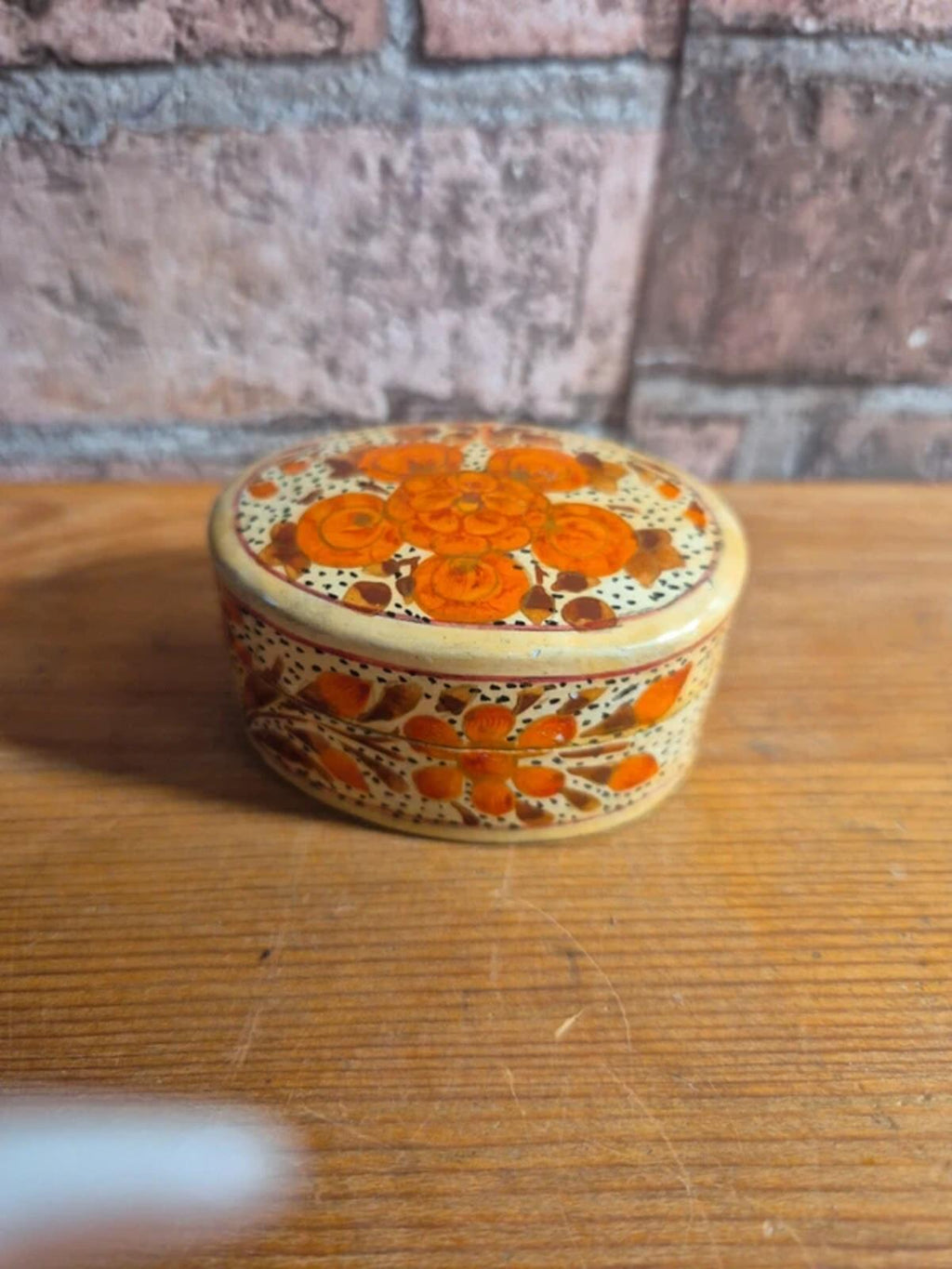 Beige and orange vintage kashmir trinket box