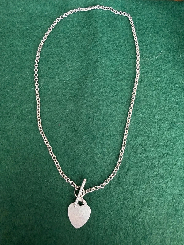 Sterling Silver Heart T Bar Silver Necklace