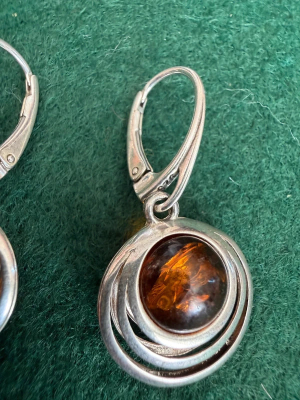 Sterling Silver and Amber Earrings
