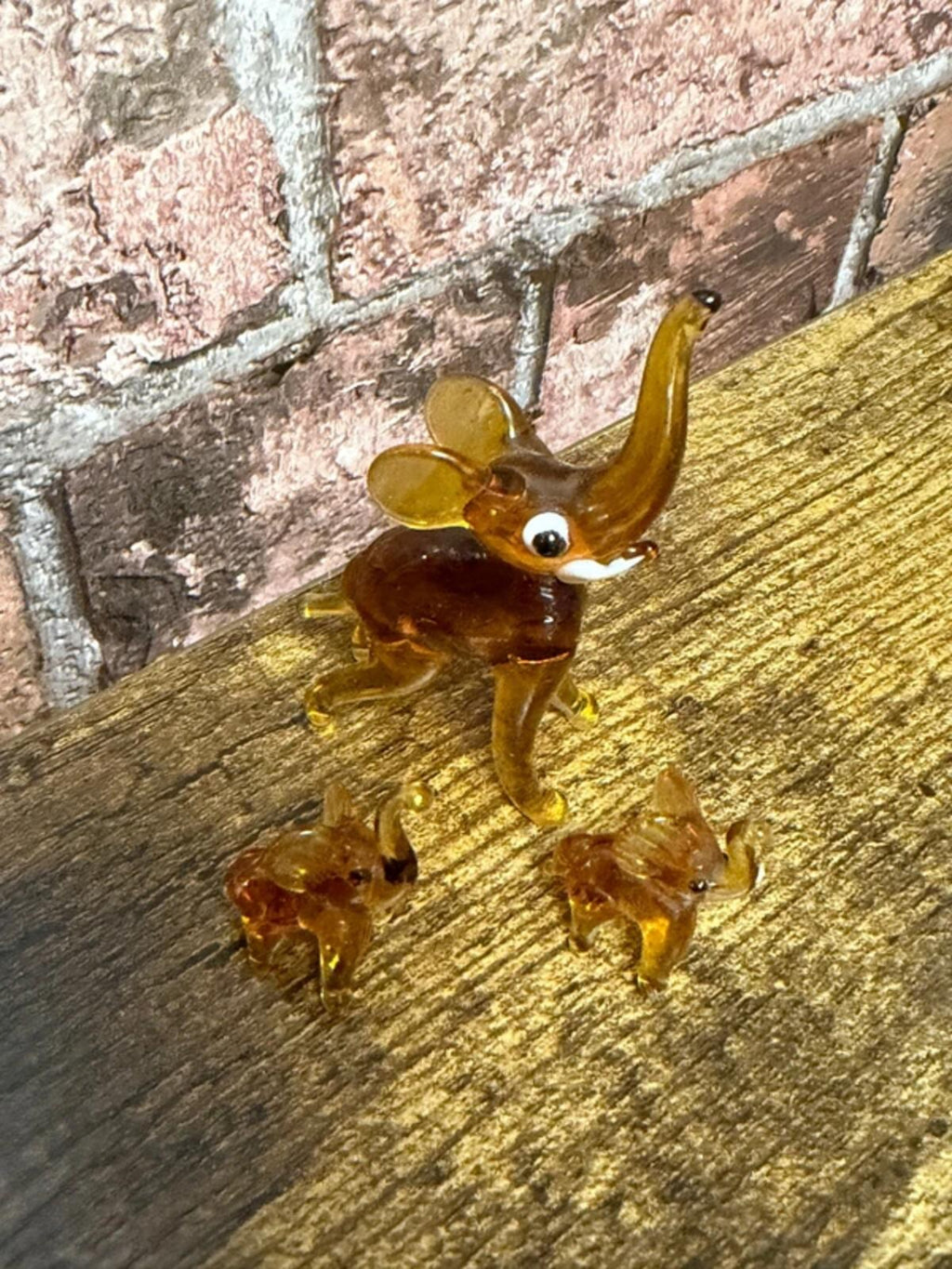 Vintage Amber Glass Elephants Ornaments x 3