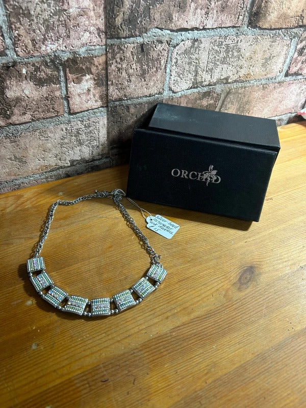 Silver-Toned Rectangular Link Necklace