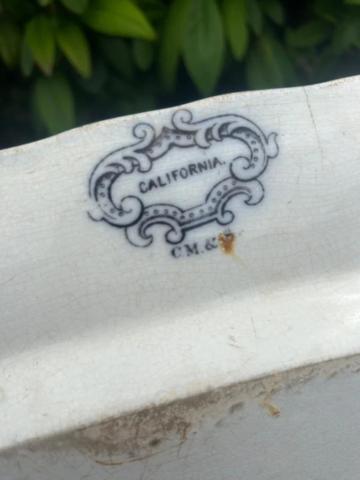 Vintage California White and Blue Patterned Platter Plate