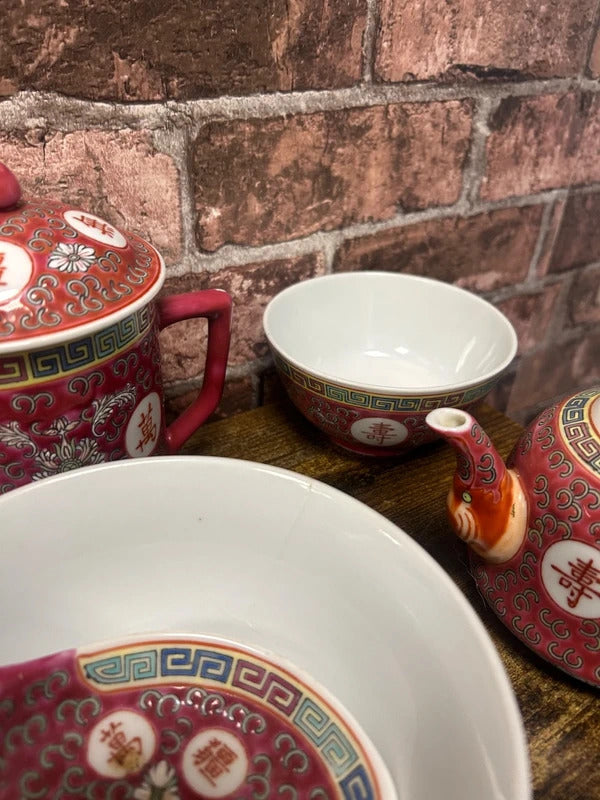 Vintage Chinese Longevity Porcelain Tea Set