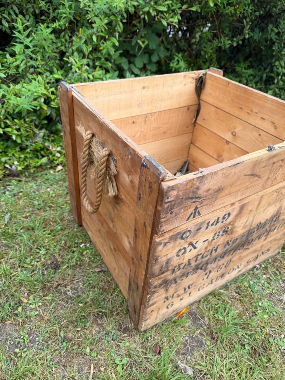 Vintage Reclaimed Pine Box with Rope Handles