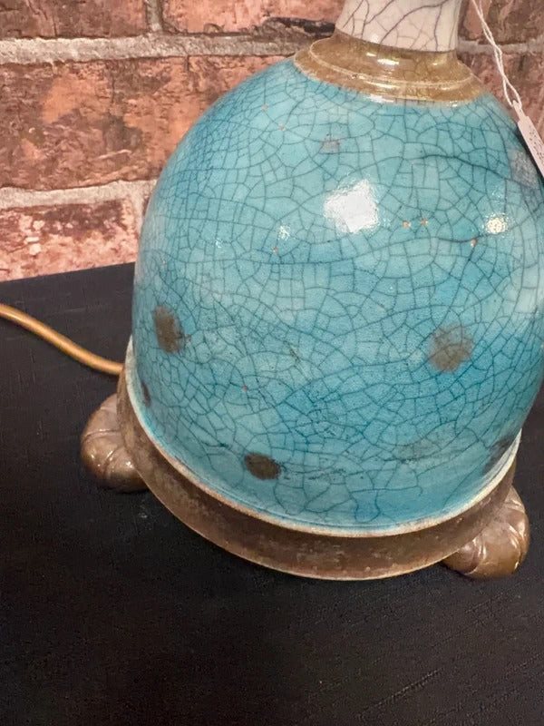 Crackle Glaze Teal Ceramic Lamp