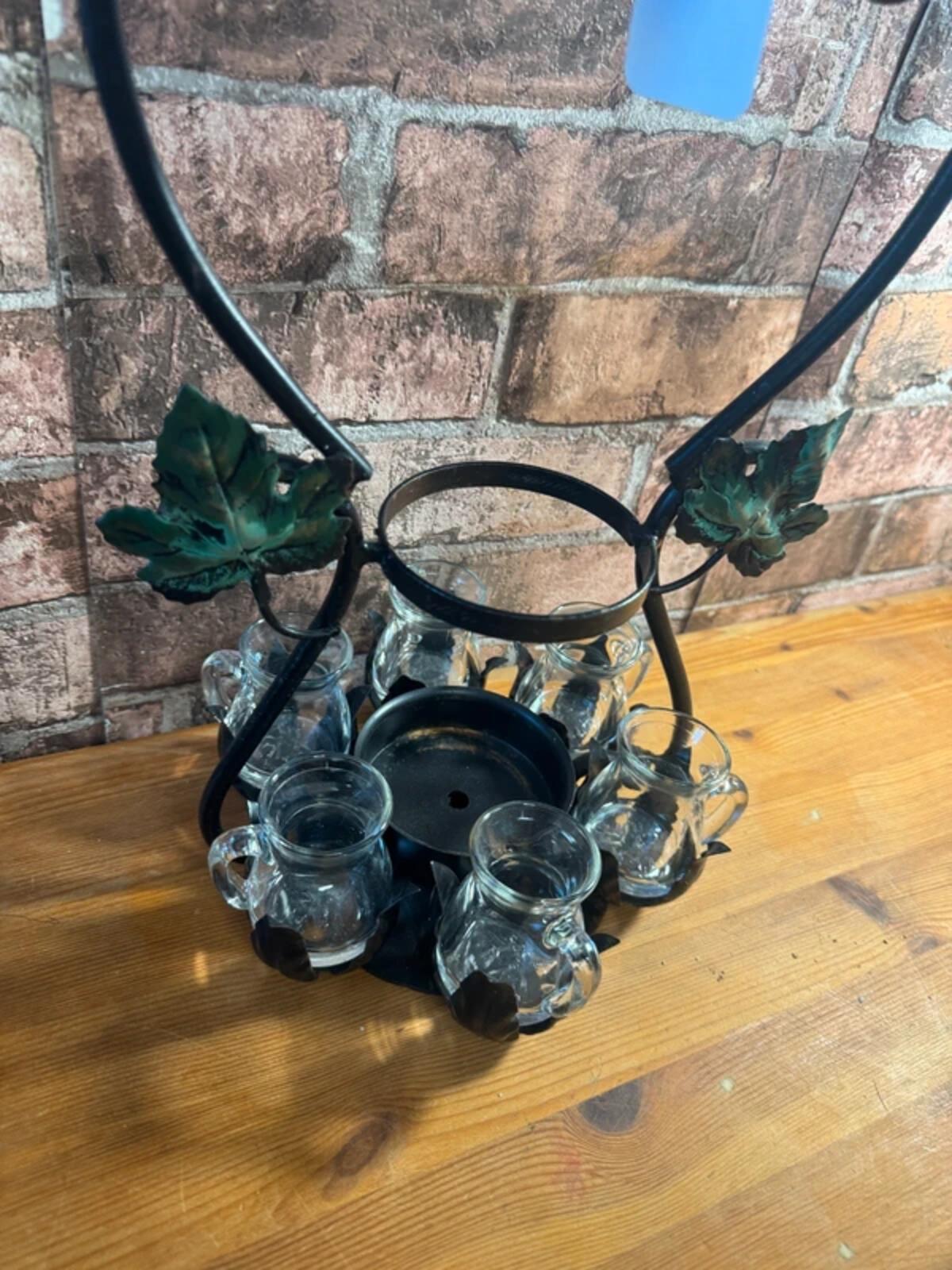 Vintage Iron Bottle and Mini Pitcher Holder