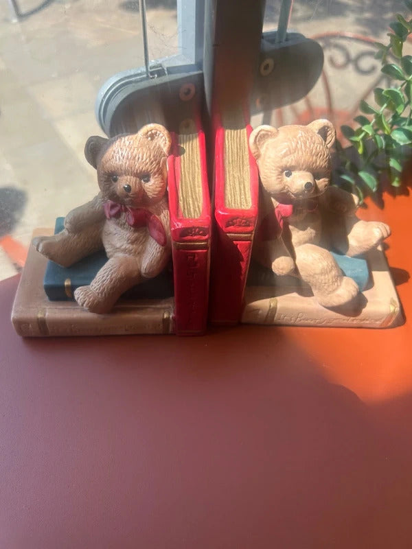 1970's Porcelain Vintage Teddy Bear Bookends