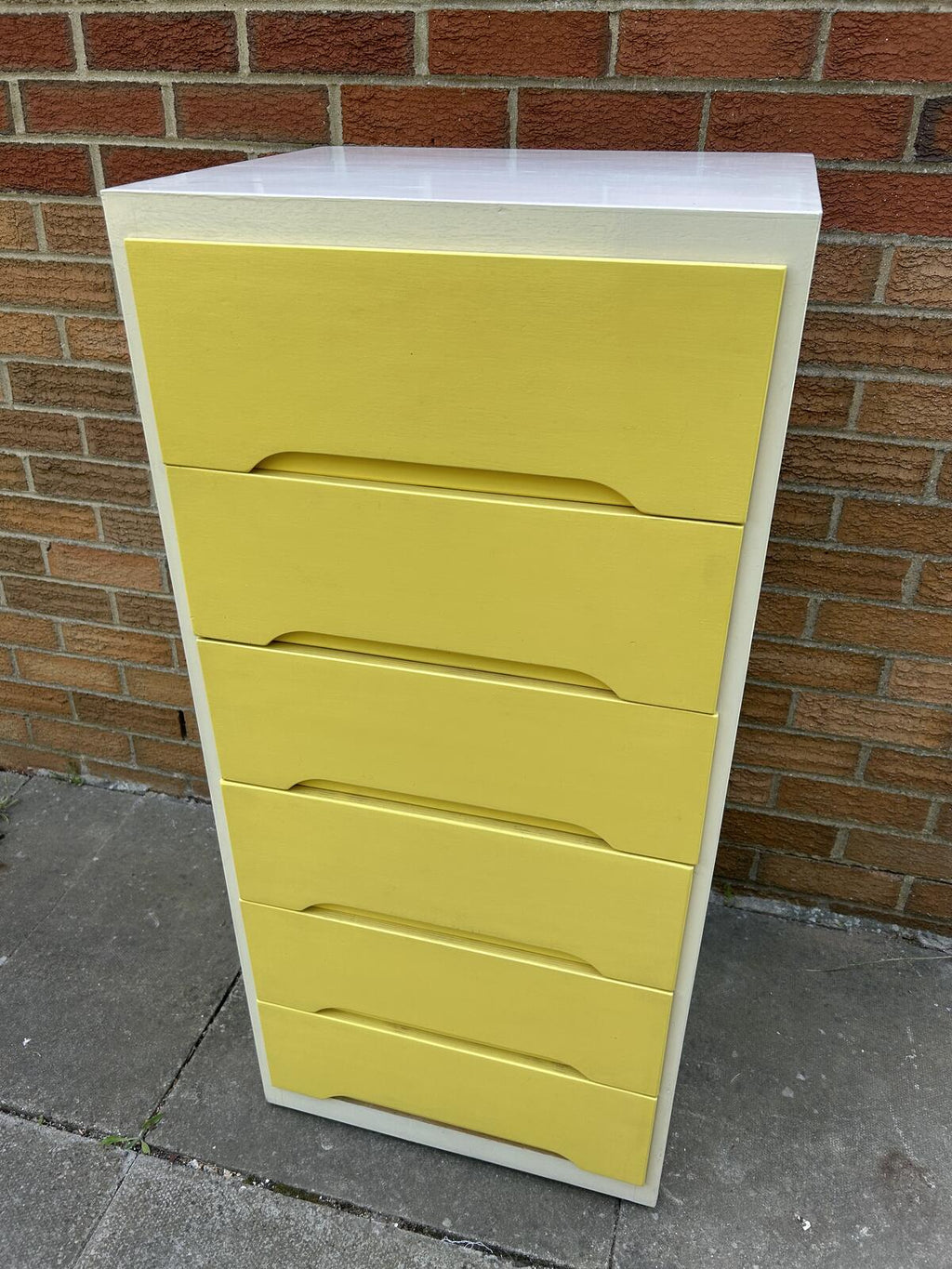 Retro Tall White/Yellow Chest of Drawers