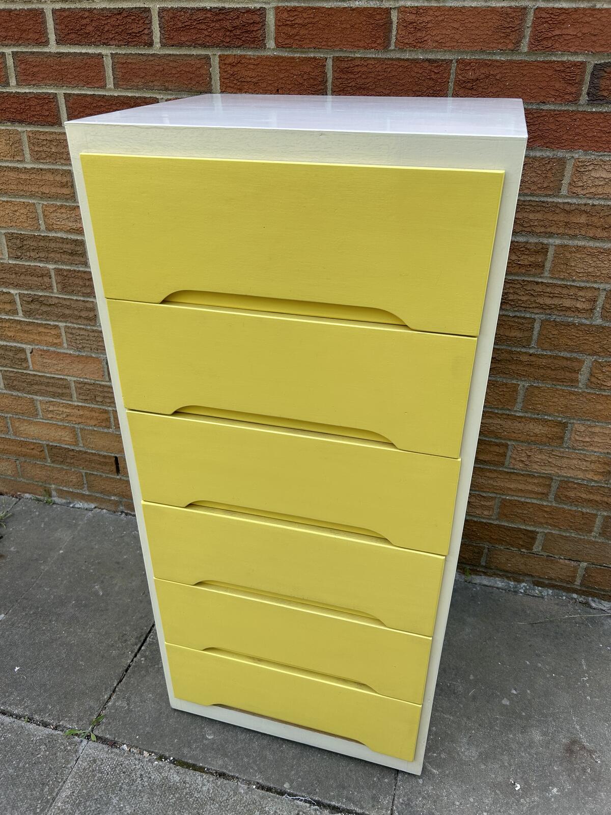 Retro Tall White/Yellow Chest of Drawers