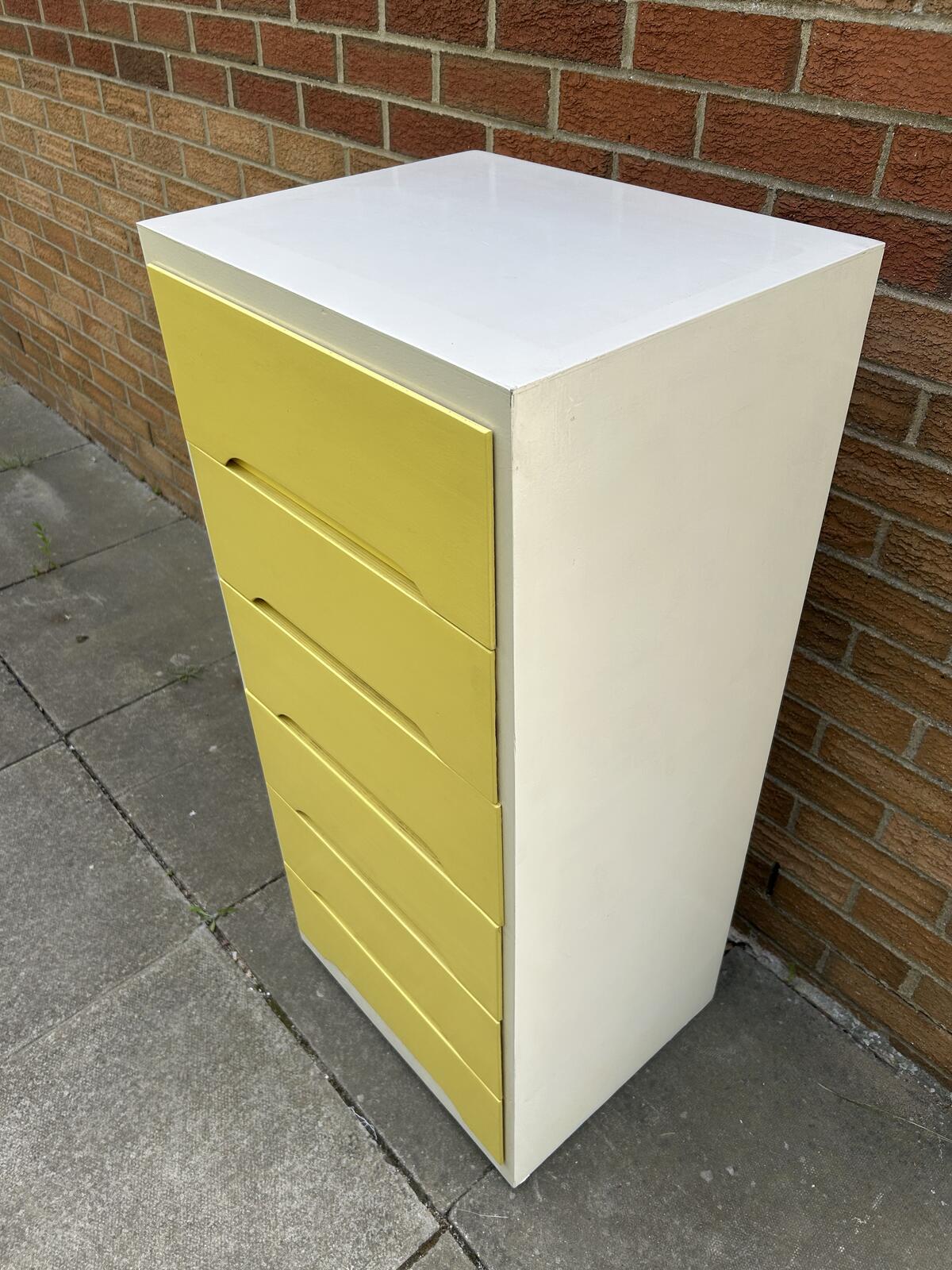 Retro Tall White/Yellow Chest of Drawers