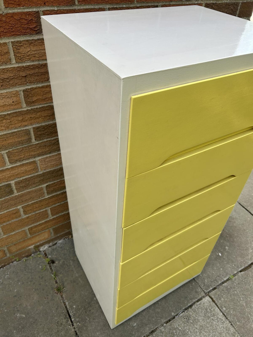 Retro Tall White/Yellow Chest of Drawers