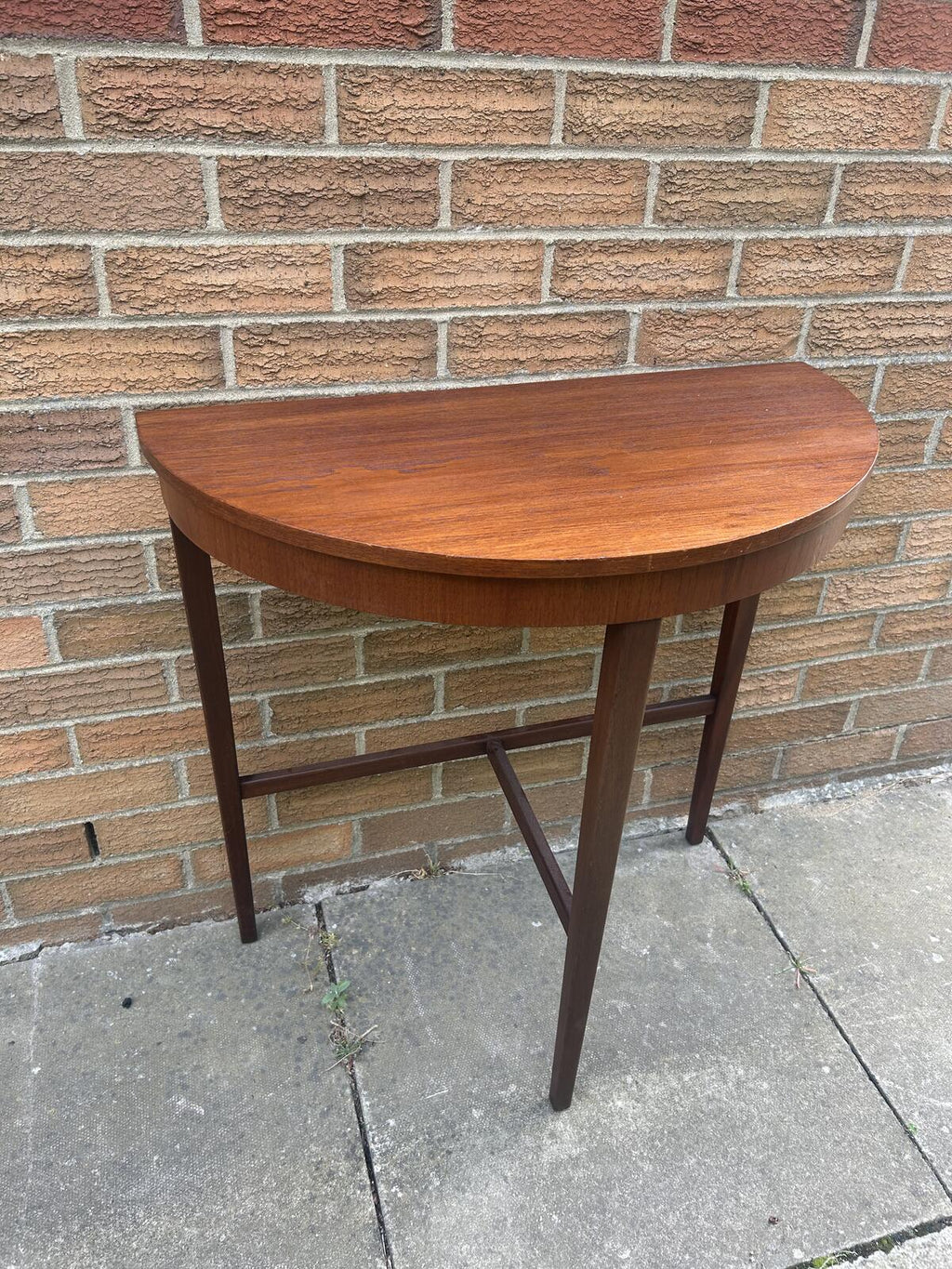 Mid Century Teak Half Moon Console Hall Table