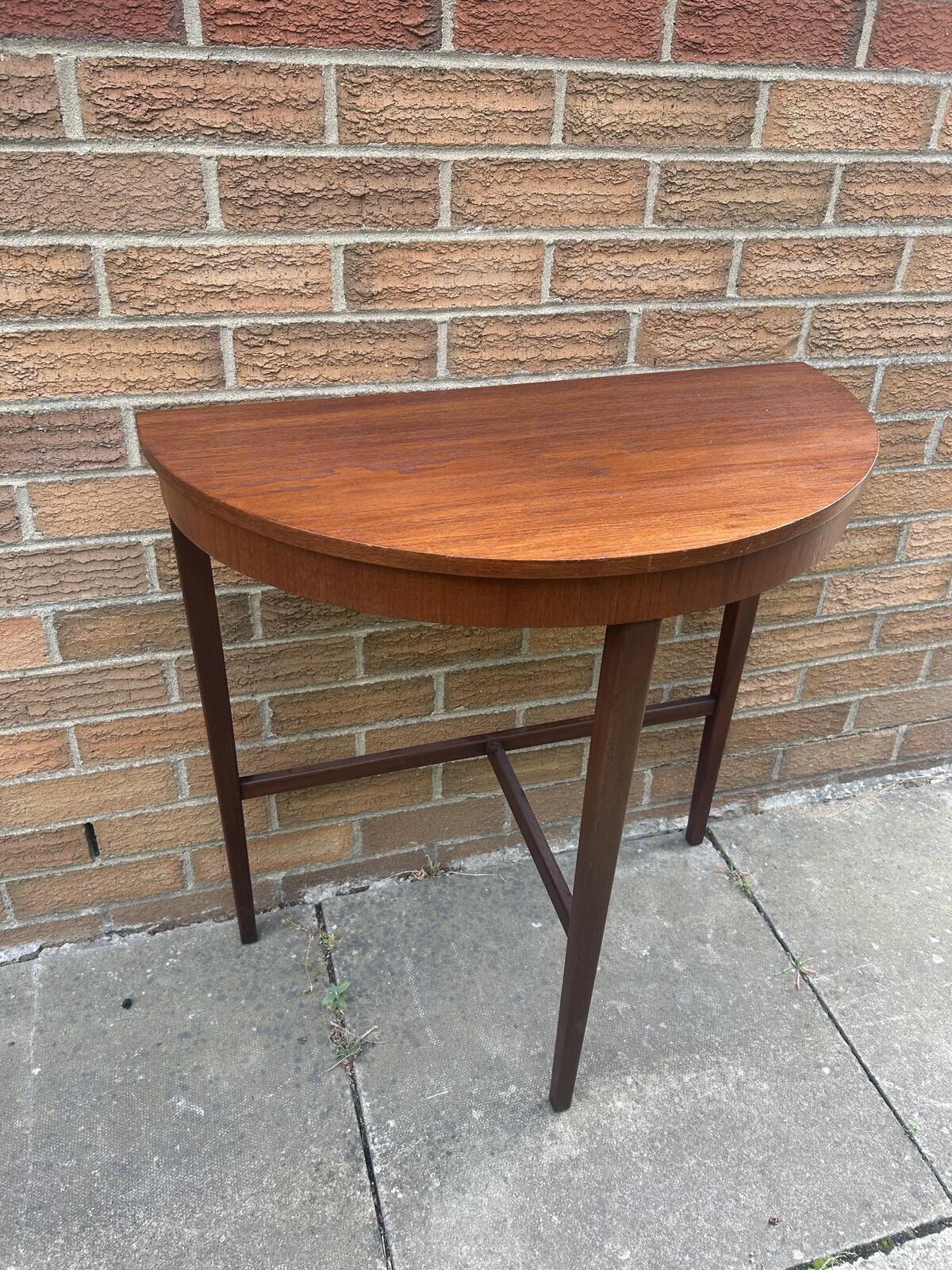Mid Century Teak Half Moon Console Hall Table