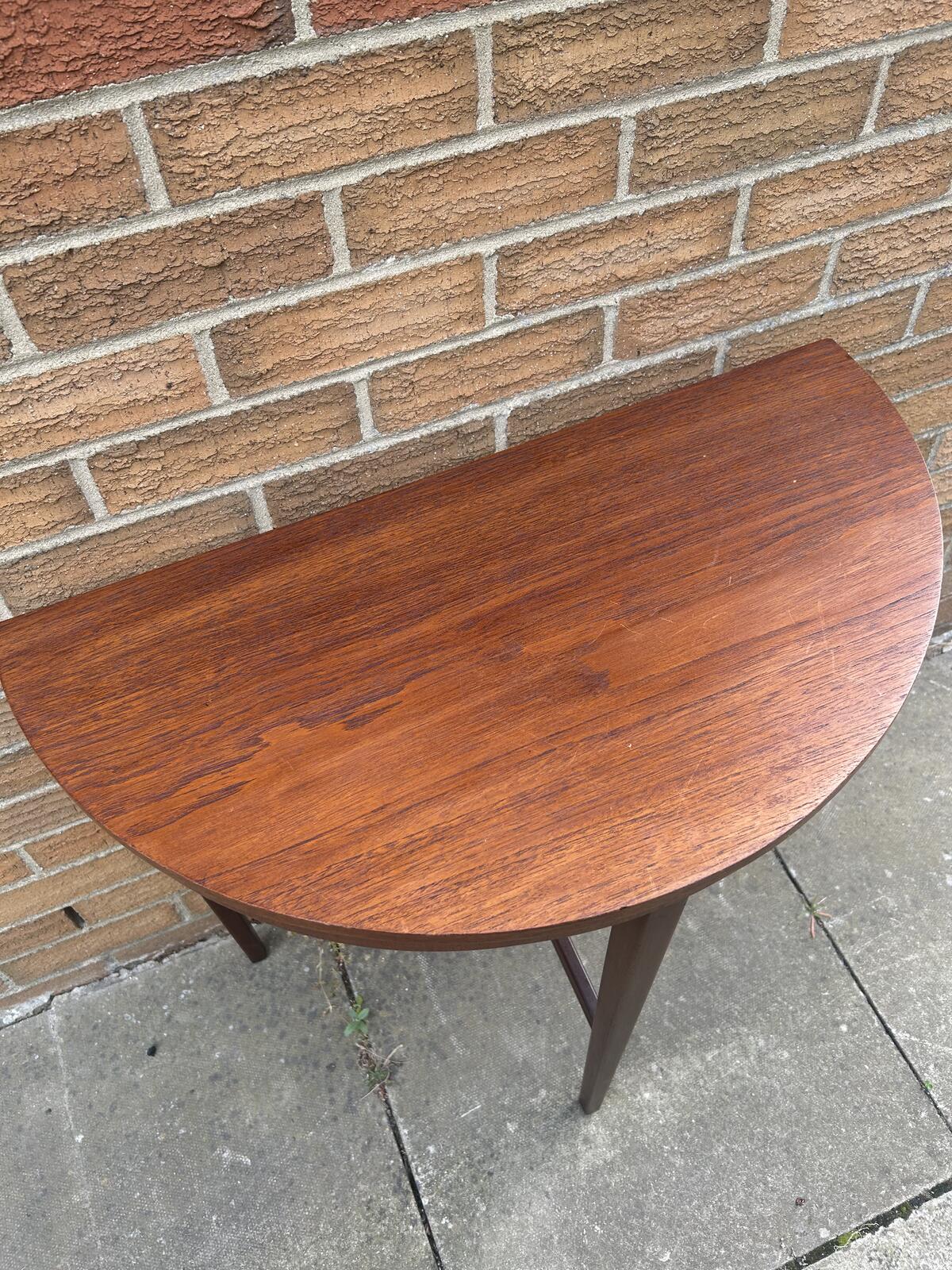 Mid Century Teak Half Moon Console Hall Table