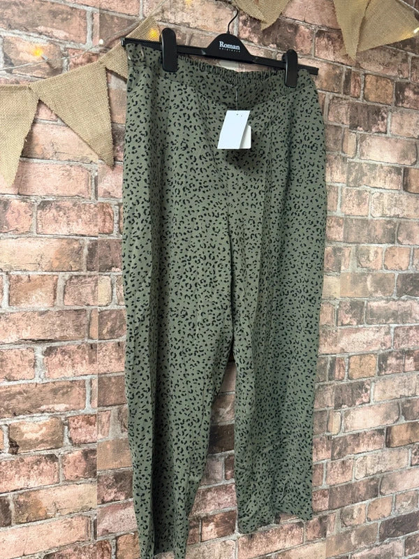 Peacocks Khaki Leopard Trousers - Size 14