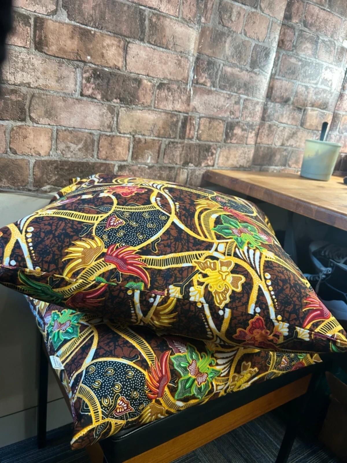 Pair of Handmade African Print Duck Feather Cushions with Inners