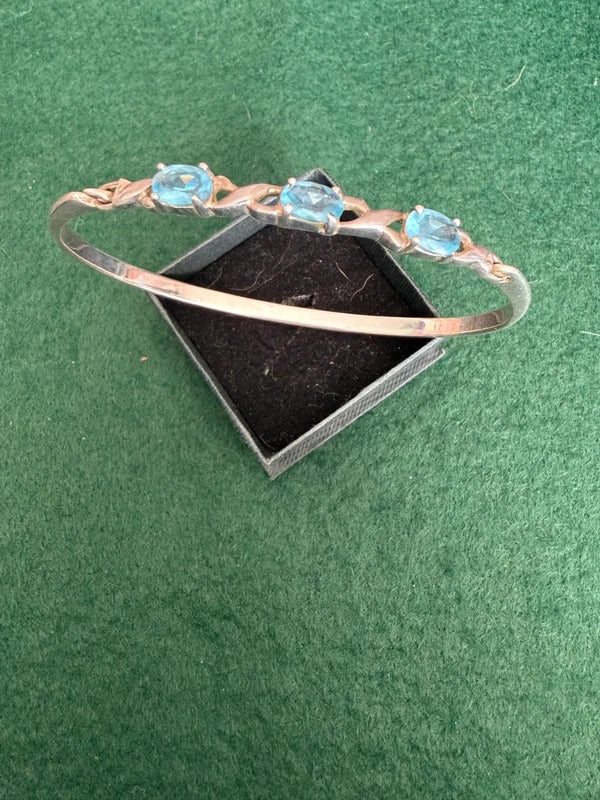 Sterling Silver and Blue Topaz Open Bangle
