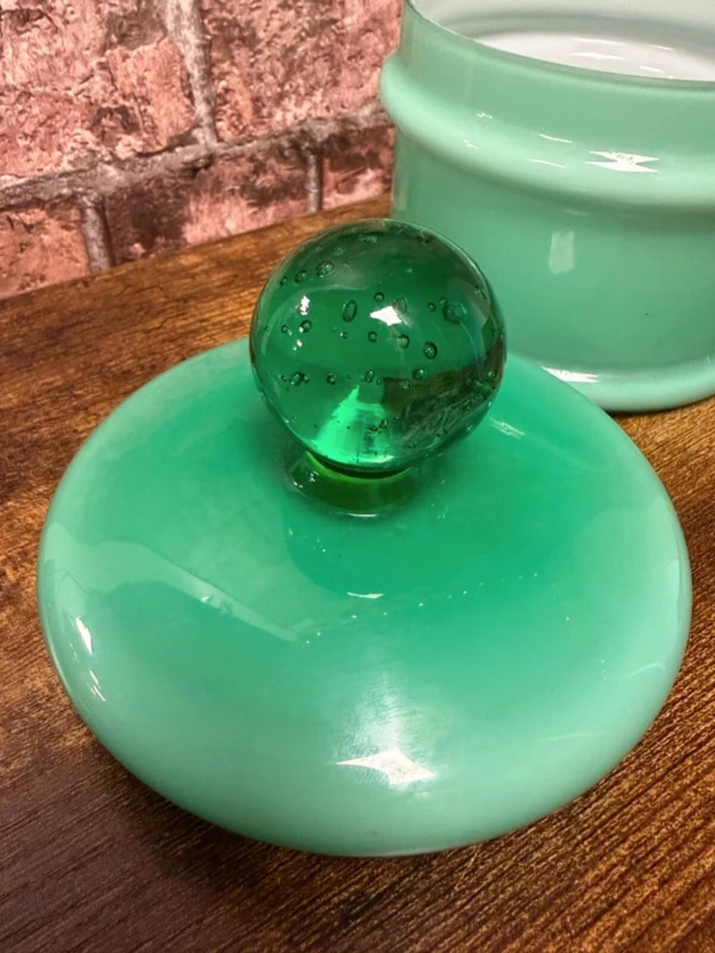 Carlo Moretti Vintage Green Glass Bullicante Lidded Jar