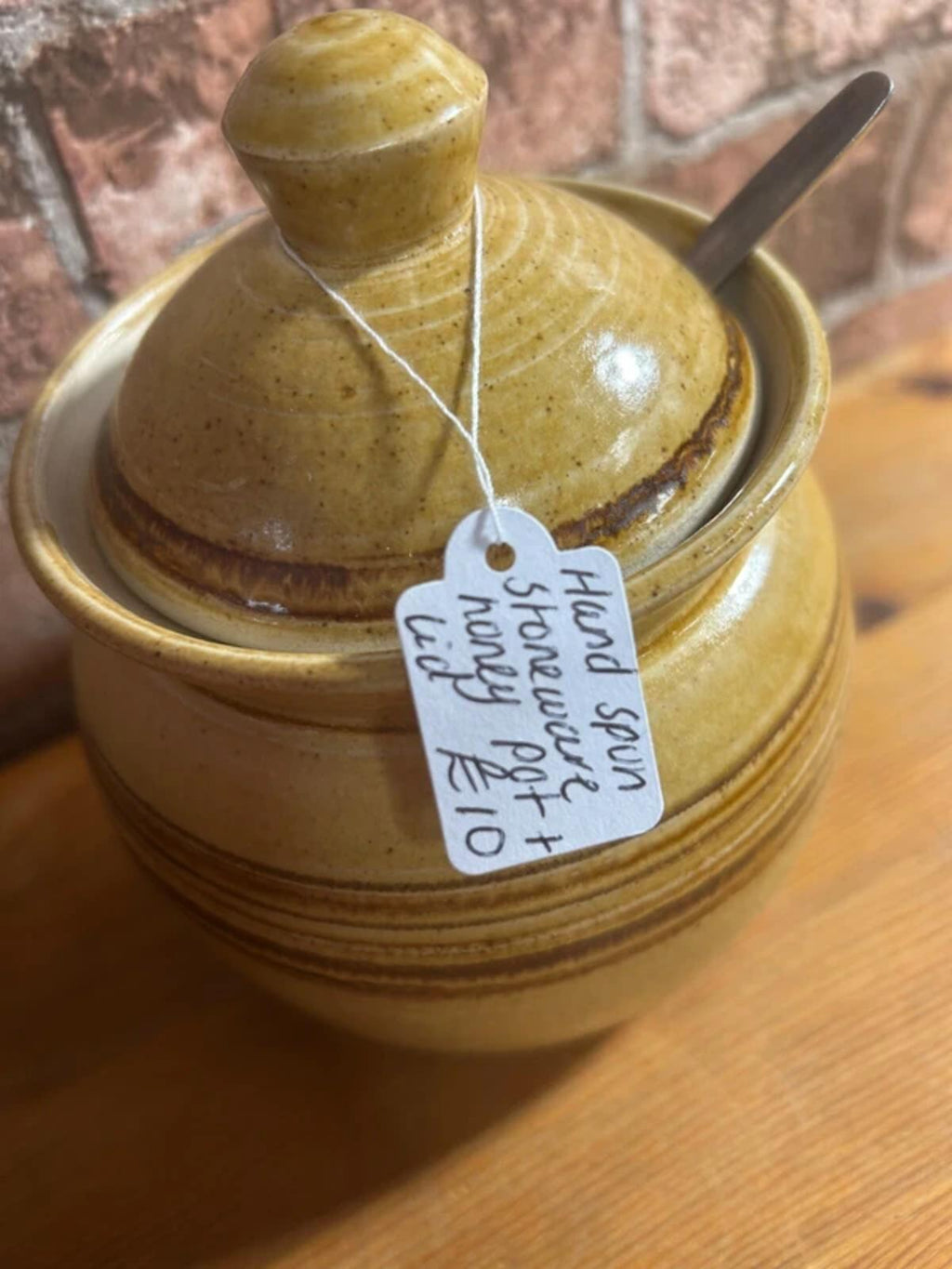 Hand Spun Stoneware Honey Pot + Lid