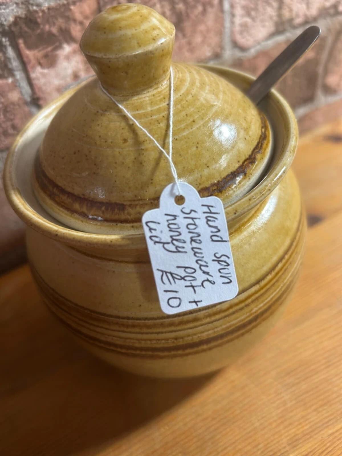 Hand Spun Stoneware Honey Pot + Lid