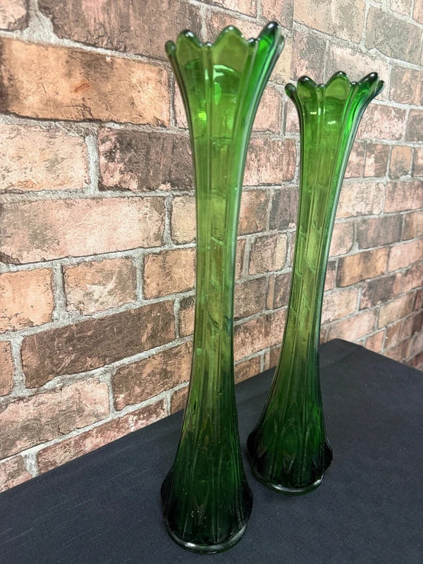 Pair of Green Glass Mid Century Vases