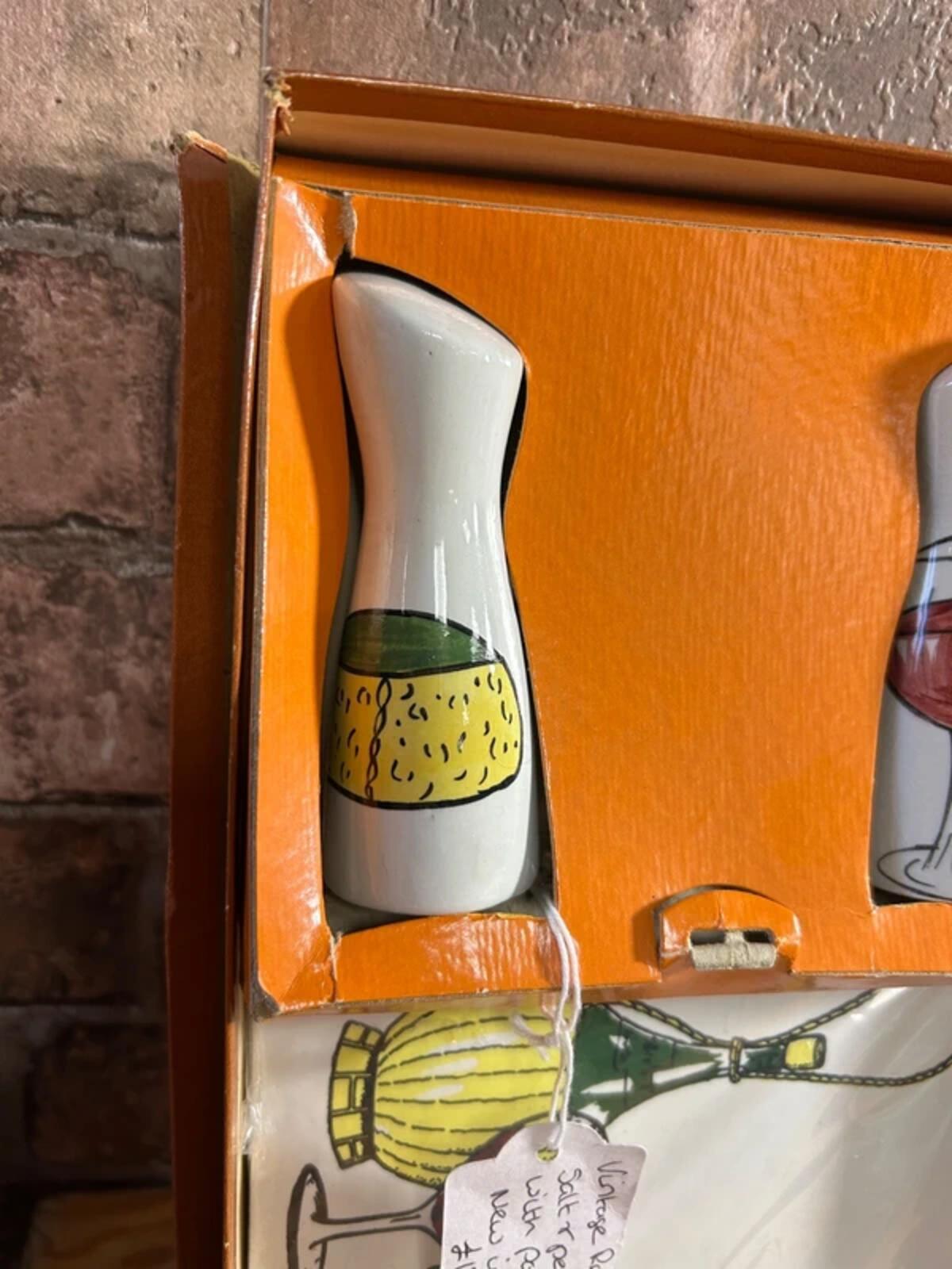 Vintage Salt and Pepper Pots with Stand in Box