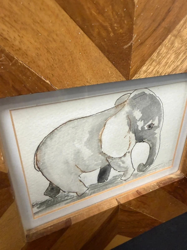 Wooden Framed Elephant Watercolour Painting