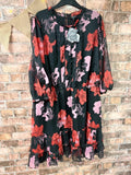 JD Williams Pink, Red and Black Floral Midi Dress - Size 24