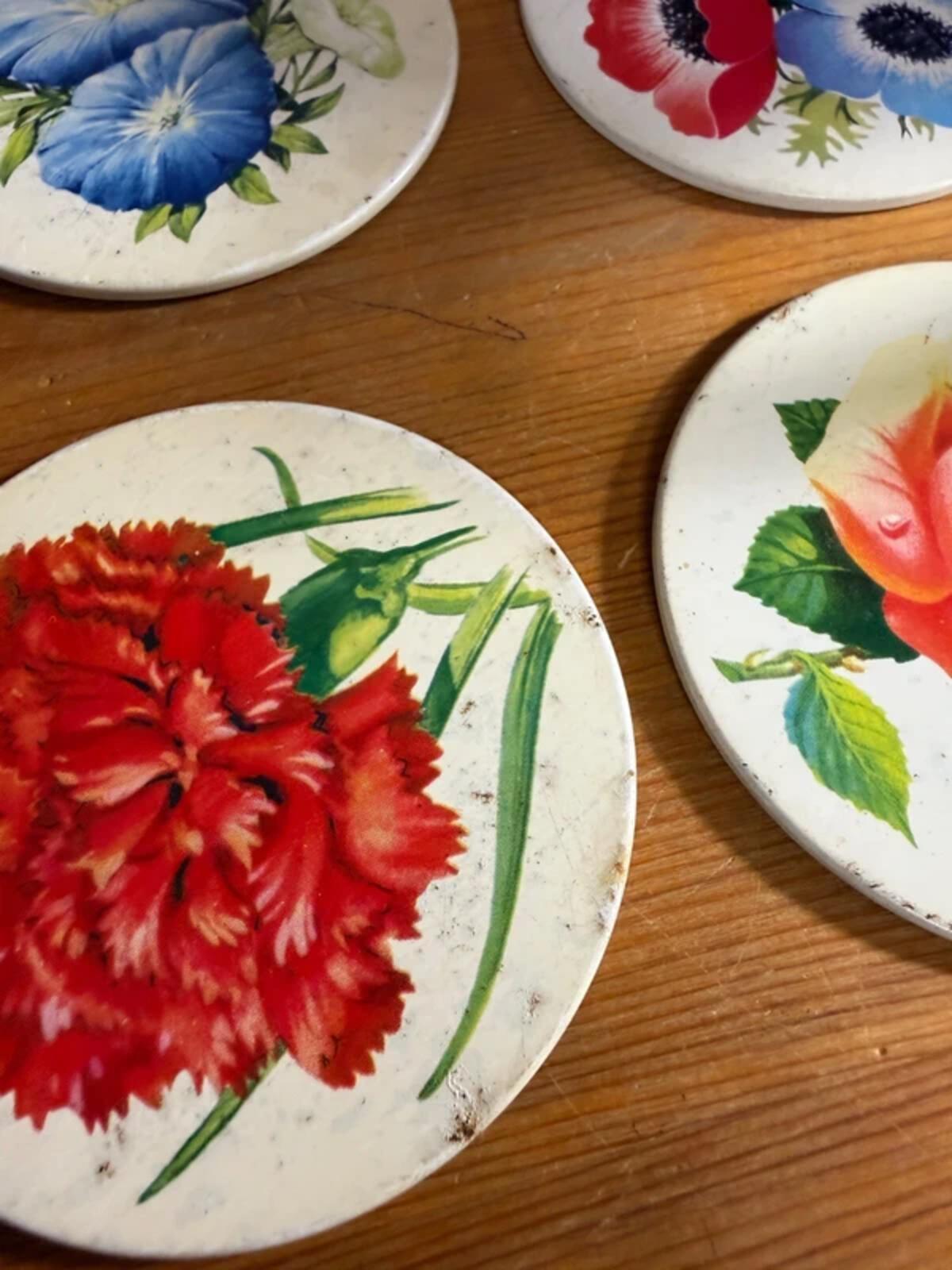Vintage Floral Coasters x 4