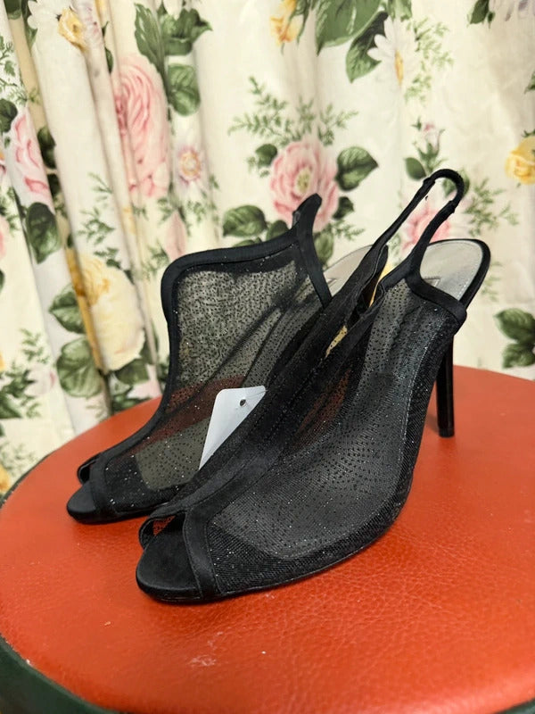 Mina Black Mesh Heels - Size 4.5 UK