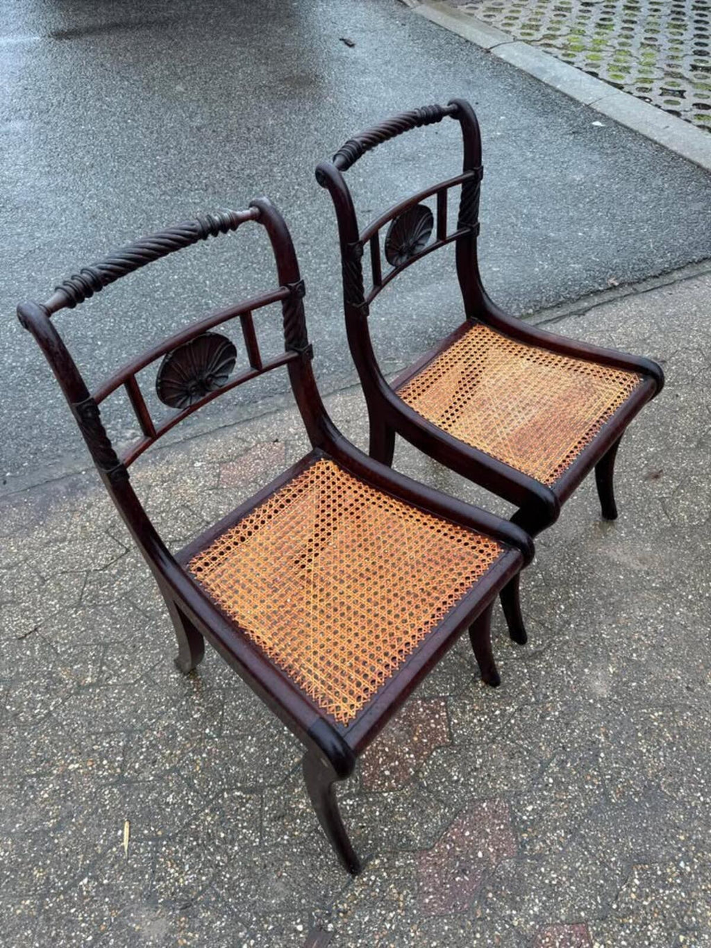 Pair of Antique Regency Chairs with Cane Seats