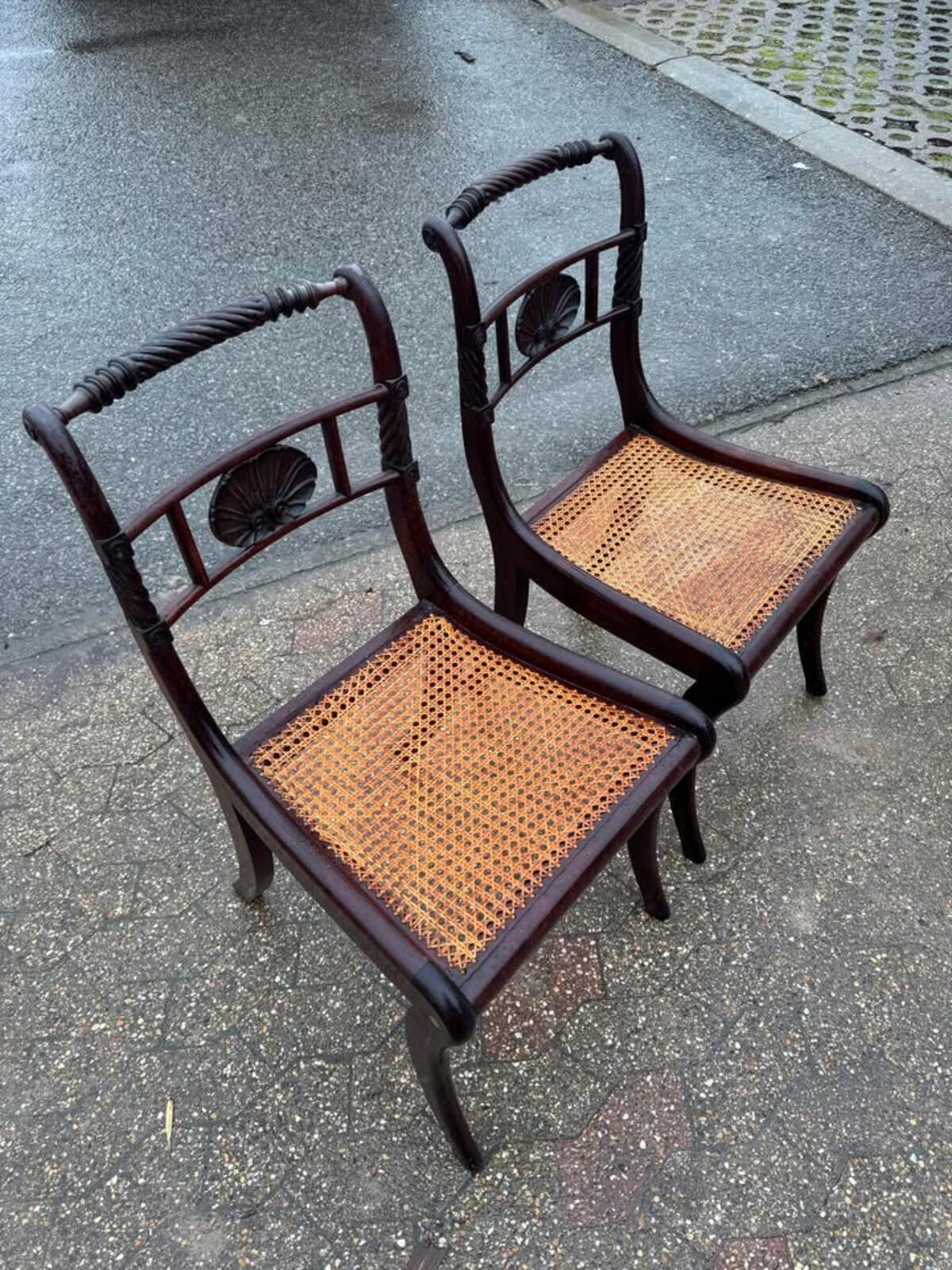 Pair of Antique Regency Chairs with Cane Seats