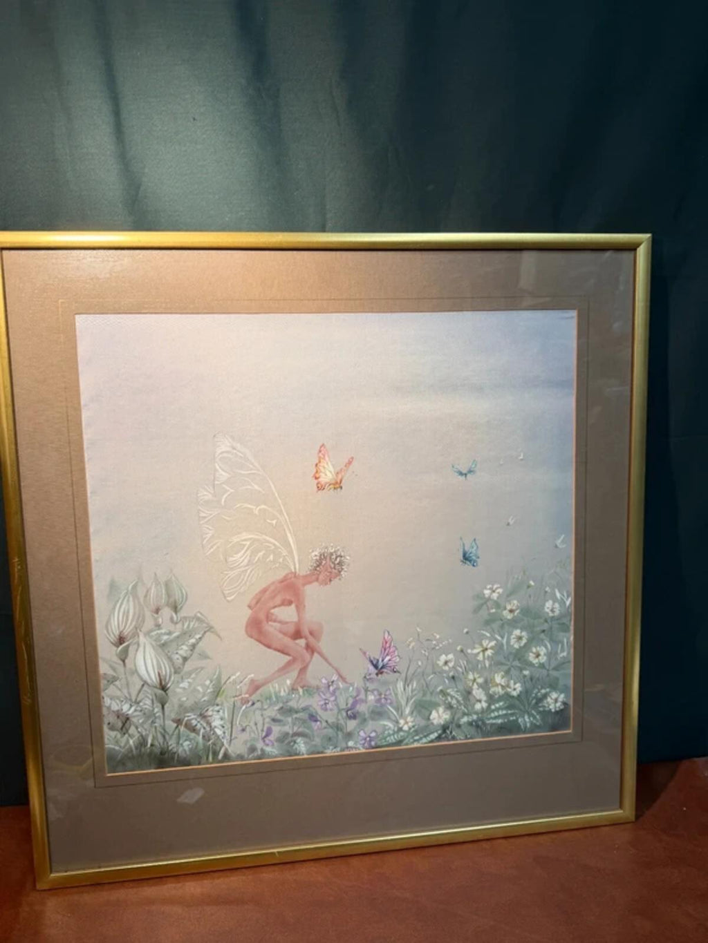 Vintage Framed Folk Fairy Art on Silk