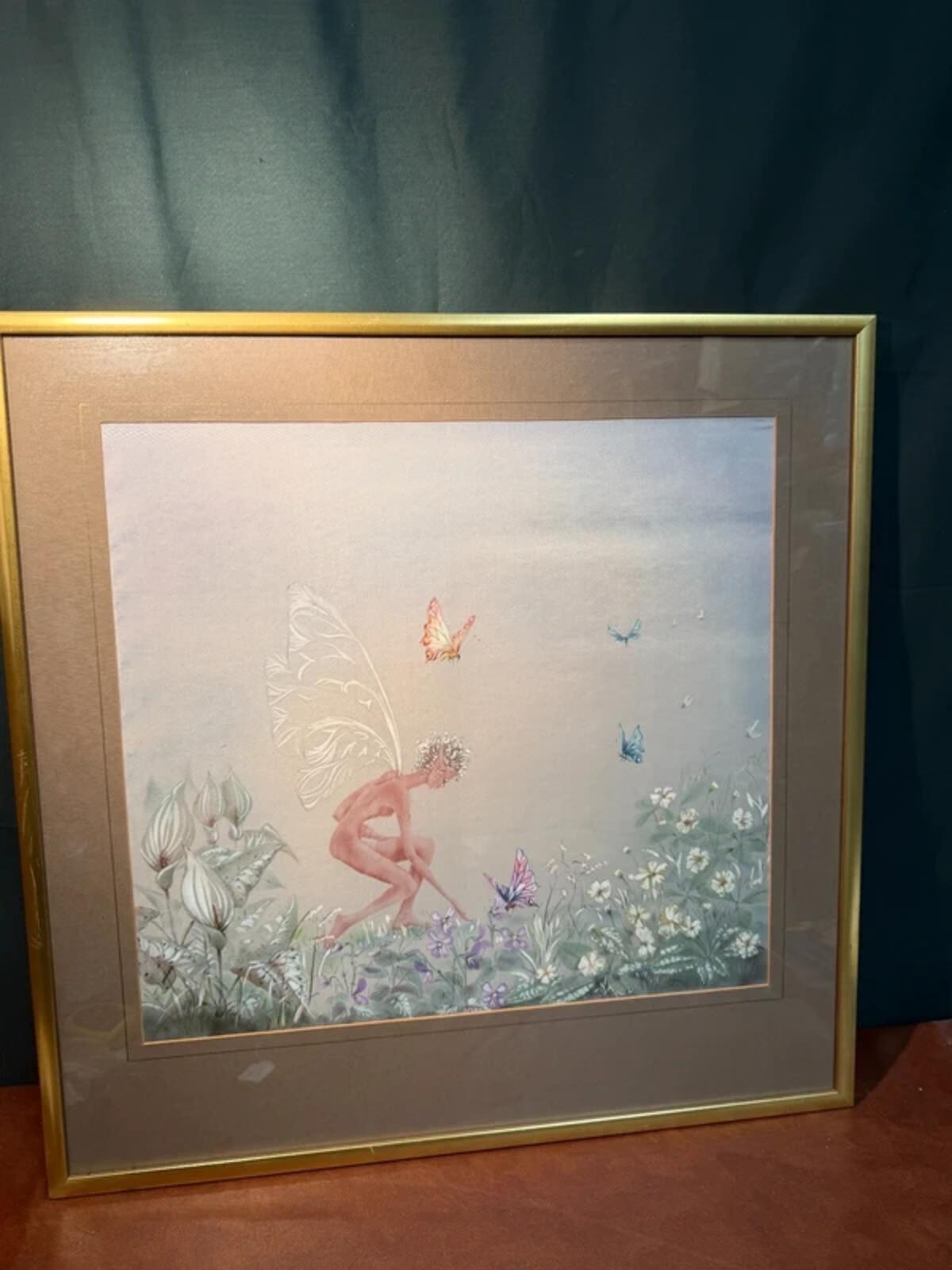 Vintage Framed Folk Fairy Art on Silk