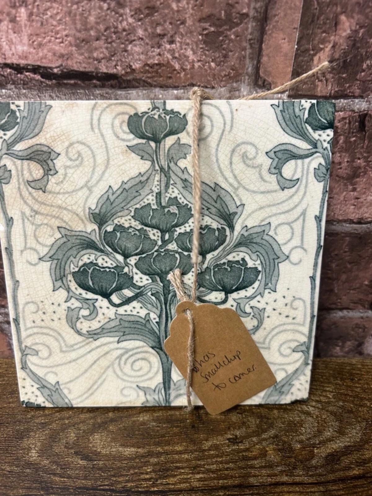 Antique Minton Tile 1895 Blue Poppy