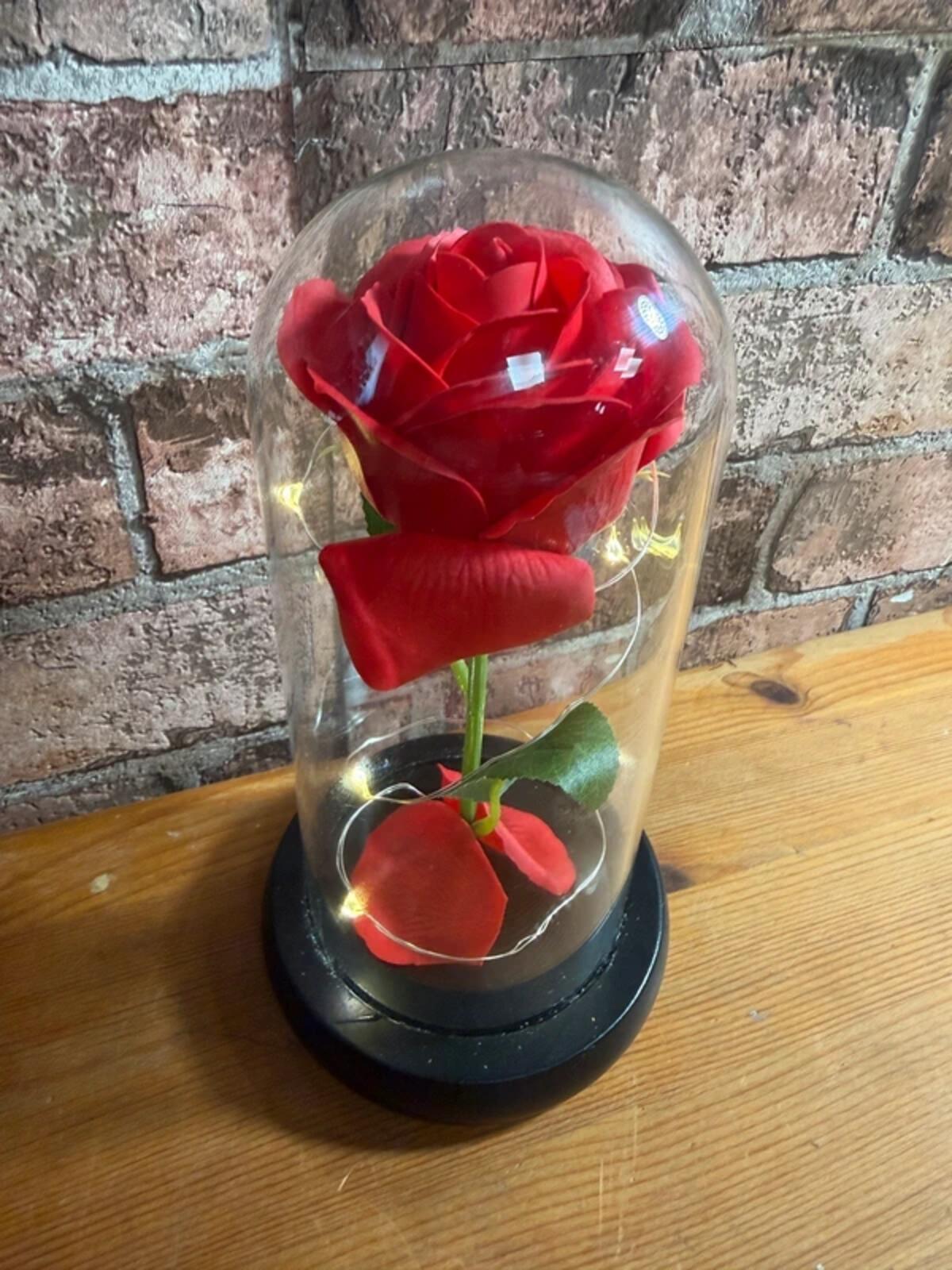 Faux Rose in Glass Dome Cloche