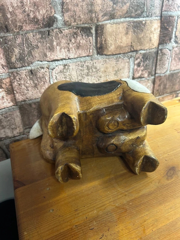 Handmade Solid Wood Cow Figurine