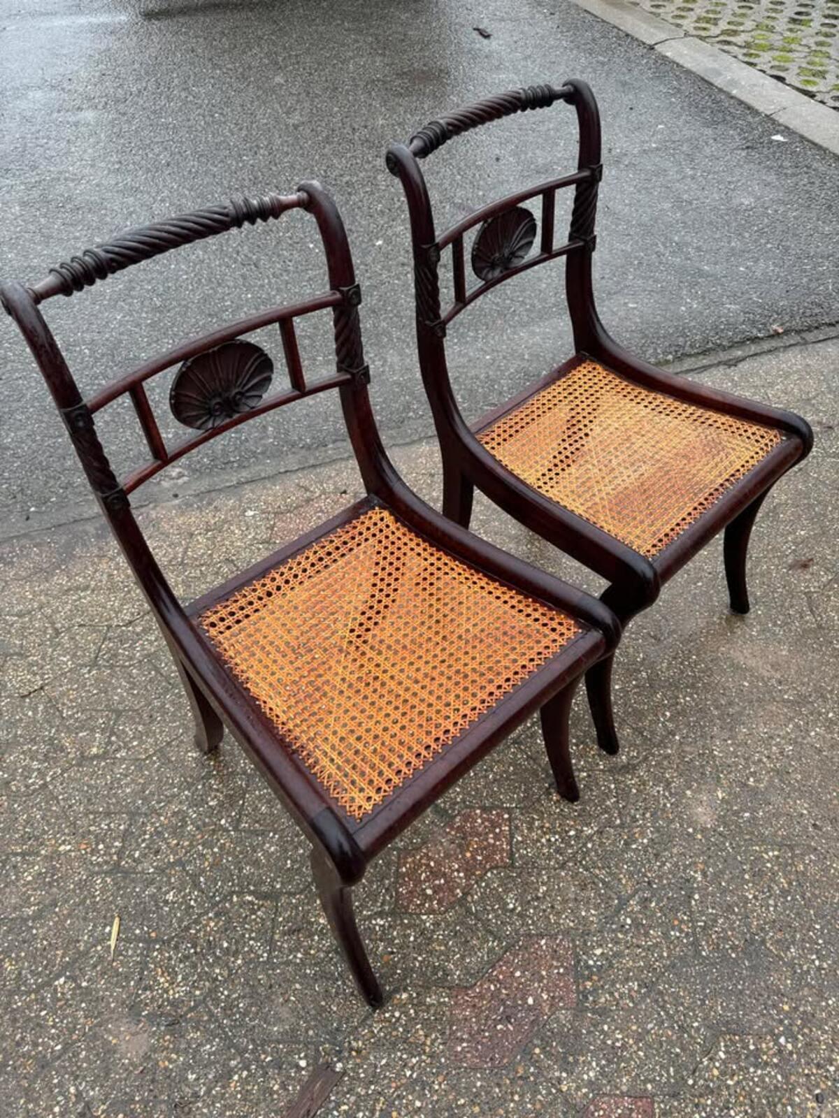Pair of Antique Regency Chairs with Cane Seats