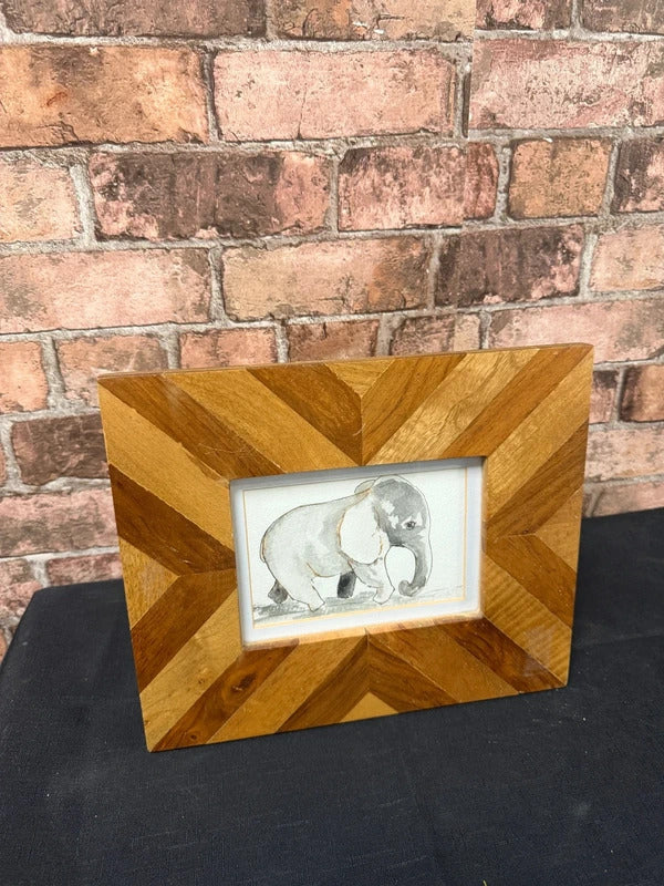 Wooden Framed Elephant Watercolour Painting