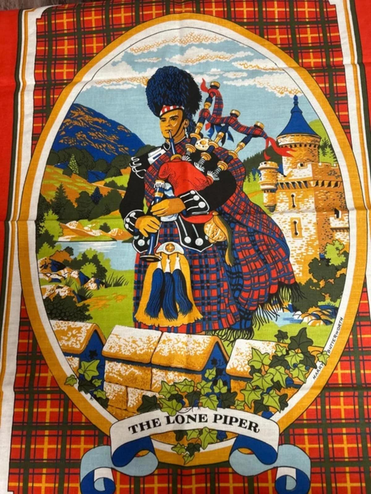 The Lone Piper vintage teatowel