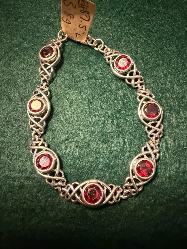 Sterling Silver and Garnet Celtic Bracelet - 13.8g