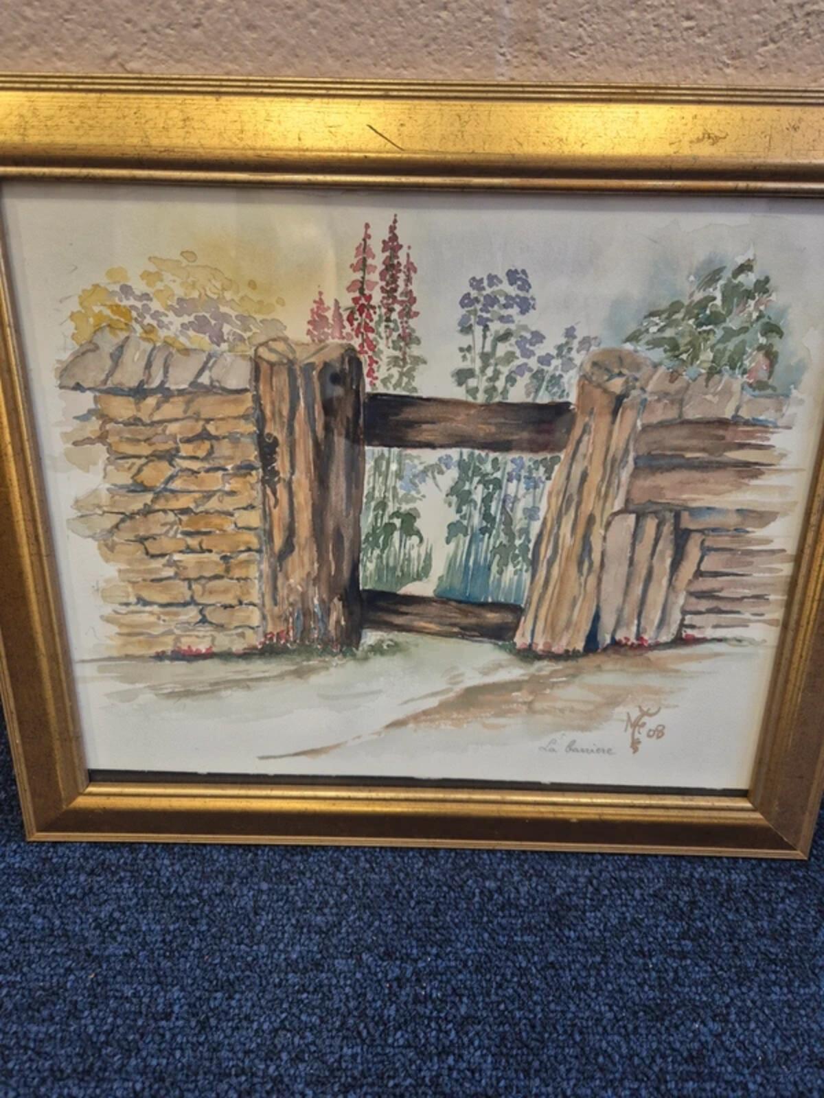 La Barrierre rustic garden gate watercolour