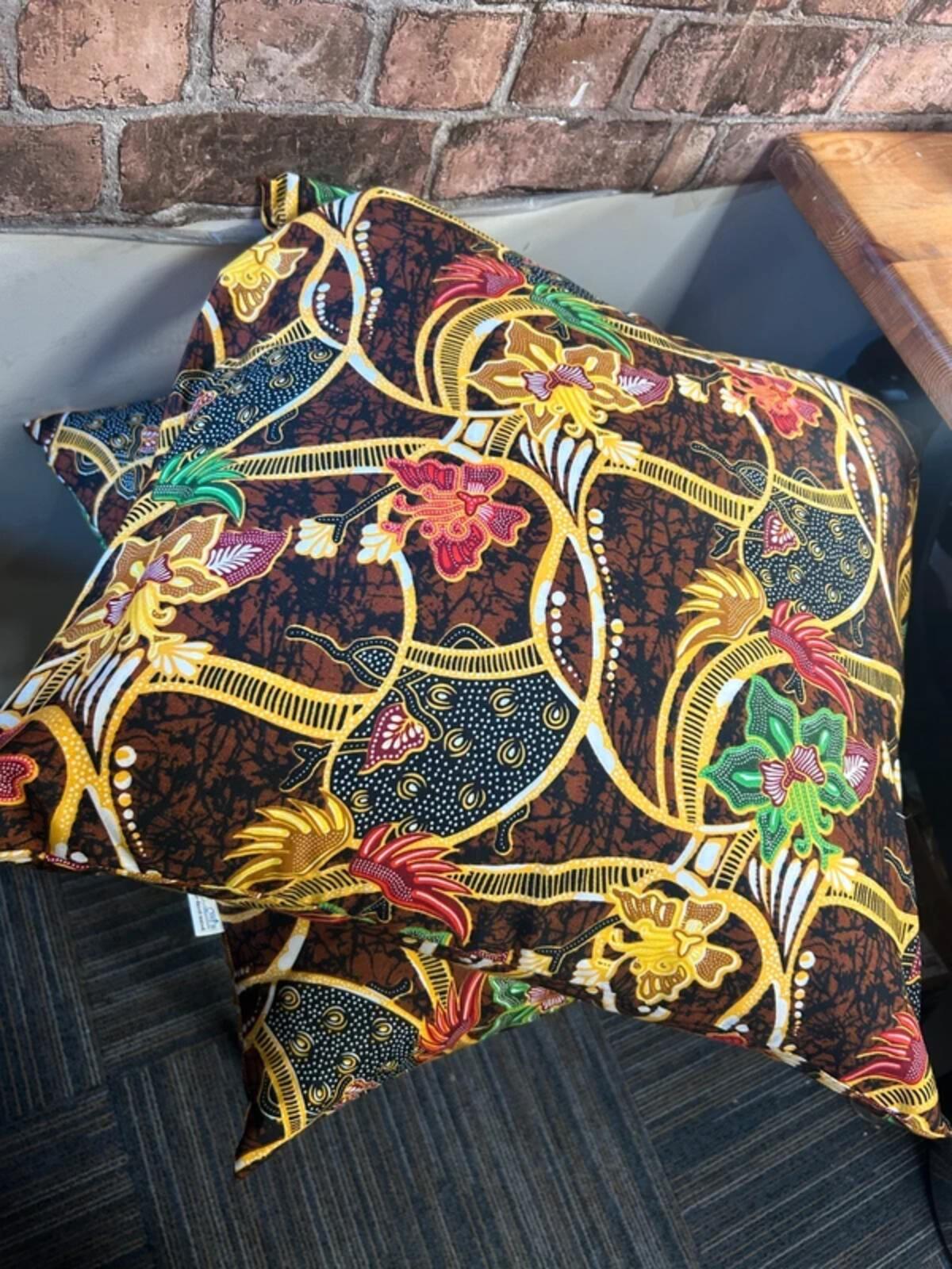 Pair of Handmade African Print Duck Feather Cushions with Inners