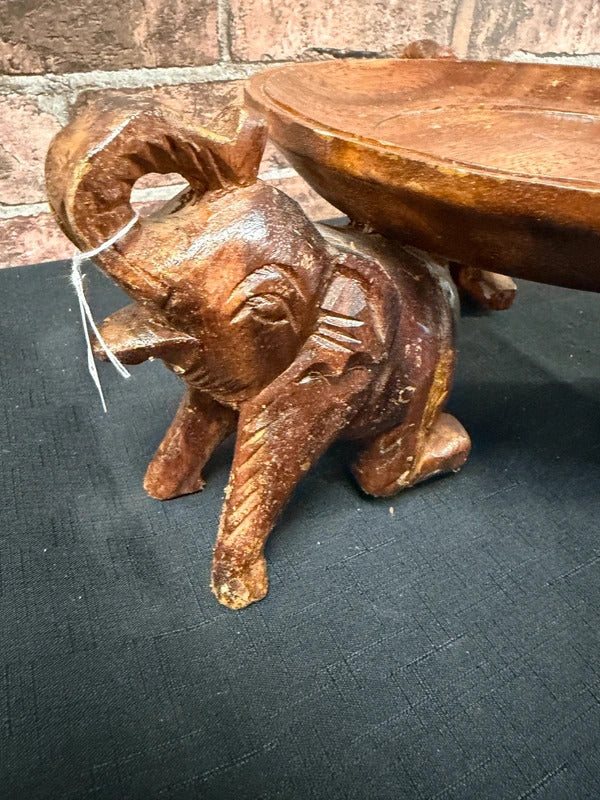 Hand Carved Round Wooden Fruit Bowl/Elephant Base