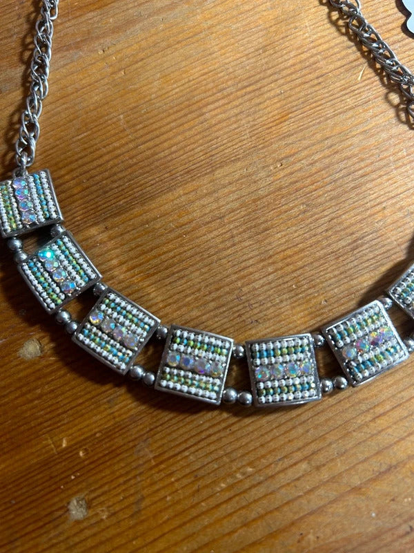Silver-Toned Rectangular Link Necklace