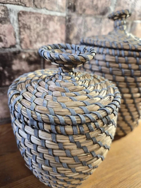 Set of Two Vintage Baskets with Lids