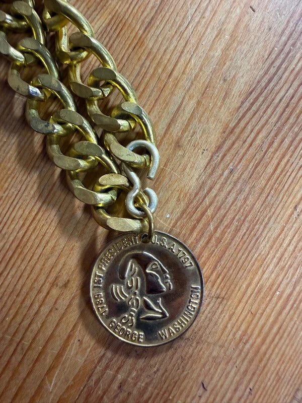 Gold Tone Chunky Curb Chain with Coin Pendant